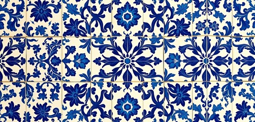 Intricate indigo blue floral azulejo tile pattern, Lisbon style , tile, arabesque