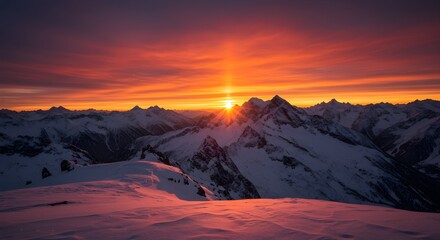 sunrise in the mountains snow