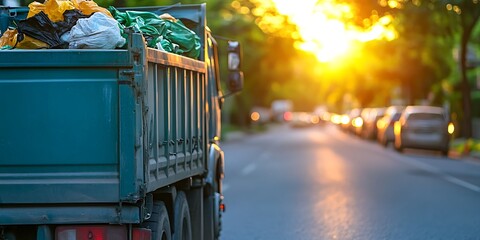 Garbage Truck Sunset City Street