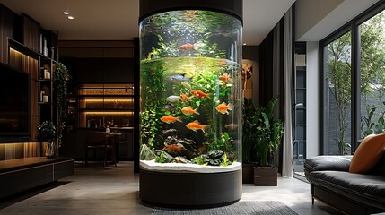 Tall aquarium in modern home high resolution picture