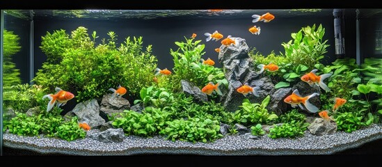 Goldfish Aquarium with Plants and Rocks