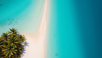 Plaża z palmami i błękitne morze widziane z góry