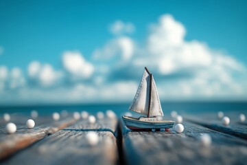 Small sailboat on wooden pier