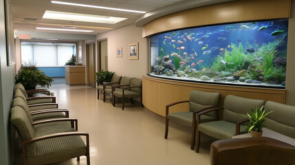 Large aquarium providing relaxing atmosphere in hospital waiting area