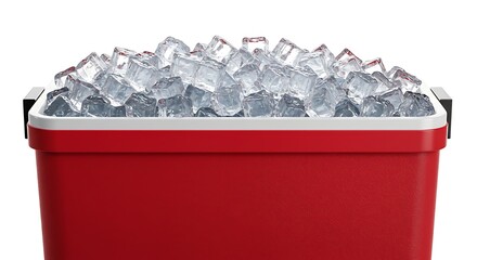 a cooler box ice cube overfloating fresh and frosty cool color red