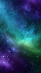 Captivating cosmic vista of a nebula with vibrant hues of teal green and deep purple creating an ethereal galaxy background for space exploration
