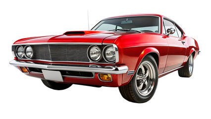A classic red sports car, a vintage automobile with chrome details, embodies speed and luxury design on a transparent background
