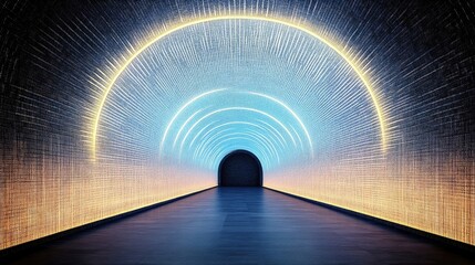 Futuristic tunnel with vibrant neon lighting. Detailed, modern, and illuminated pathway