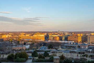 Elevated Sunset photo of the downtown Old Town Alexandria Virginia Skyline.