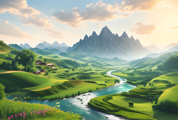 mountain landscape with lake and mountains incredible landscape