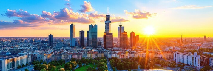 overhead photo of warsaw poland downtown skyline