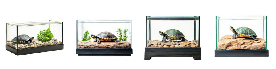 Terrariums with turtles and tortoises in natural habitats