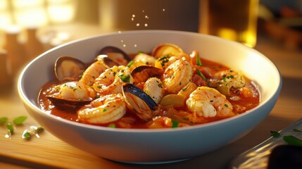 Seafood Stew in a White Bowl A Delicious and Appealing Dish