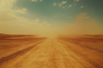 Empty desert road, dust storm