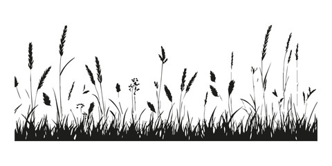 Silhouette Of Grasses And Wildflowers Solid Icon. Nature And Ecology Theme Silhouette Symbol. Botanical And Natural Grass Illustration. Isolated Vector Illustration