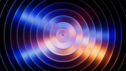 3d rendering of layered rings with iridescent gradient effect. Abstract geometric background of holographic discs