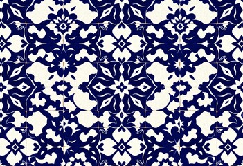 Seamless navy blue and white Portuguese azulejo tile pattern Retro mosaic design Mediterranean style, portuguese tile, white