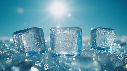 Ice cubes, summer sun, cool background