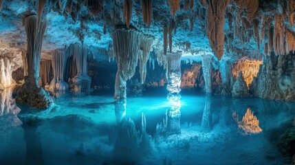 Mysterious underwater cave interior