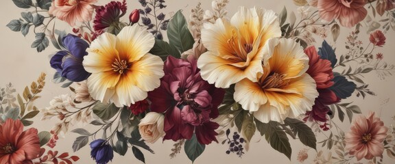 Abstract bold floral print on neutral backdrop, ethnic, fashion