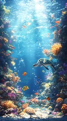 Sunlight through water over coral reef high resolution picture