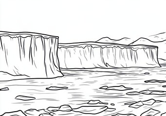 Monochromatyczny szkic skalistego krajobrazu