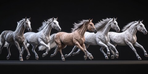 Stado galopujących koni - render 3D