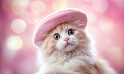Uroczy kociak w różowej beretce
