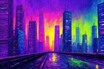 Neonowe miasto w deszczu