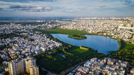 Ariel Shot of beautiful Bangalore City in India 