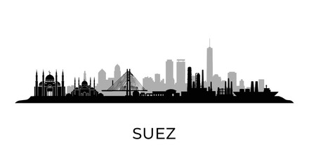 Suez skyline silhouette with Egypt city view.