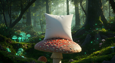 Blank Pillow Mockup Enchanting Fairytale Forest Scene for Design Presentation
