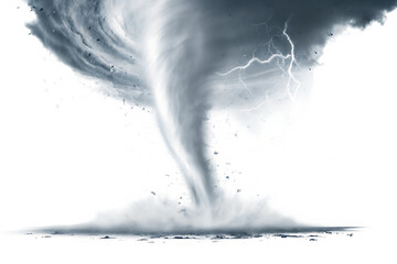 Powerful tornado with lightning isolated on a white background png ai generated