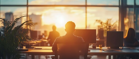 Office workers at sunset