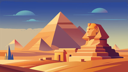 Pyramids and sphinx egypt desert landscape vector illustration