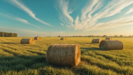 Autumn landscape showcasing hay stacks along Prince Edward Island's North Cape Coastal Drive, Canada