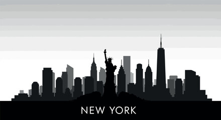 New york city skyline silhouette with statue of liberty at sunset for urban design vector illustration