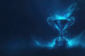 A glowing, stylized trophy ablaze in ethereal blue flames