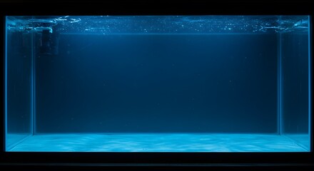 Empty illuminated aquarium on dark room