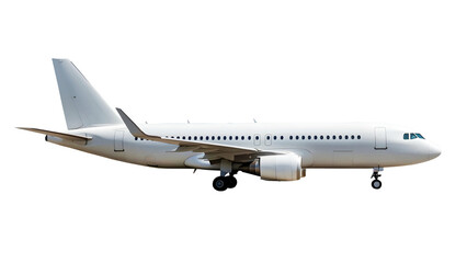White airplane side view on a transparent background