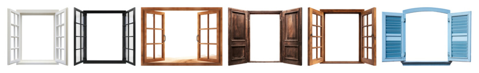 PNG Diverse open window frames collection, element set on transparent background
