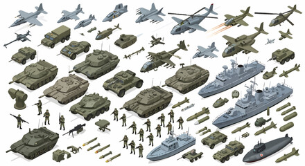Comprehensive Military Equipment Collection in Isometric View
