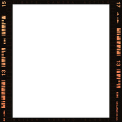 Flat film frame is showing LIGHTS, CAMERA, ACTION text, sprocket holes with transparent background