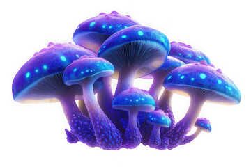 Glowing blue purple mushrooms cluster png, fantasy fungi, magical forest plants, isolated digital art, isolated on transparent background