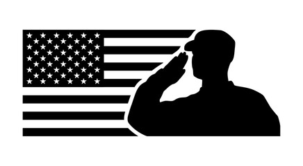 United States flag with silhouette of soldier saluting