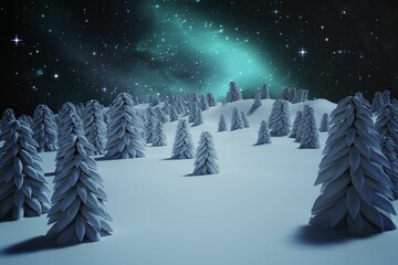 Trees on snow covered field aurora borealis