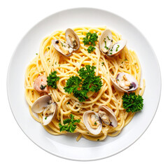 Traditional Carbonara with Seafood Twist on White Background