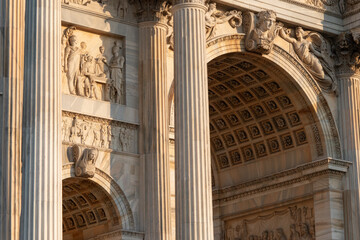 The Arco della Pace in Corso Sempione, a triumphal arch in Milan, Lombardy region, Italy.