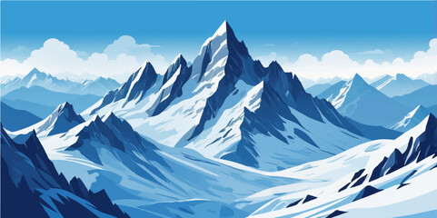 Snow-capped Swiss Alps mountains dominate the serene winter landscape, offering a panoramic view of peaks under a vast sky