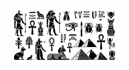Egypt Icons Hieroglyphs Vector Symbols.